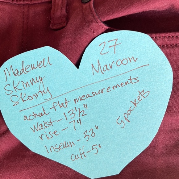 MADEWELL SKINNY SKINNY - SIZE 27- MAROON JEANS -VGUC - Picture 2 of 8